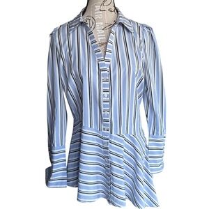 INC International Concepts Striped button front peplum blouse blue size M